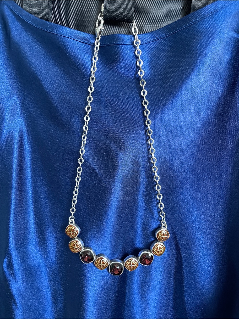 Brighton Silver Necklace with Garnet Red and Gold Medallions